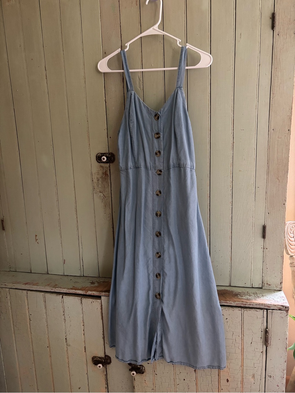 Japna Light Blue Button-Front Midi Sundress